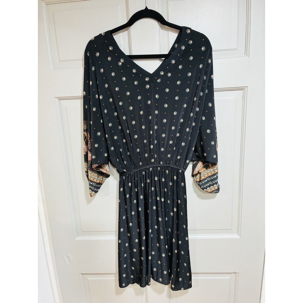 Farm Rio Women Mini Dress Size Large Puff Sleeve‎ Boho V-neck elastic waist - Picture 3 of 16